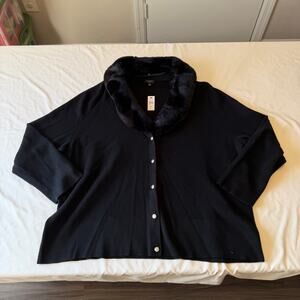 NWT Black Faux Fur Collar Stretch Cardigan Sweater Plus Size 3XP Prep Old Money